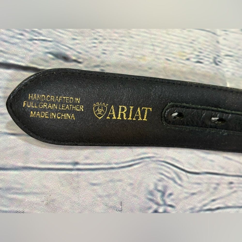 Ariat Black Leather Silver Buckle Western Southwestern Cowboy Casual Belt 44 - Picture 4 of 13